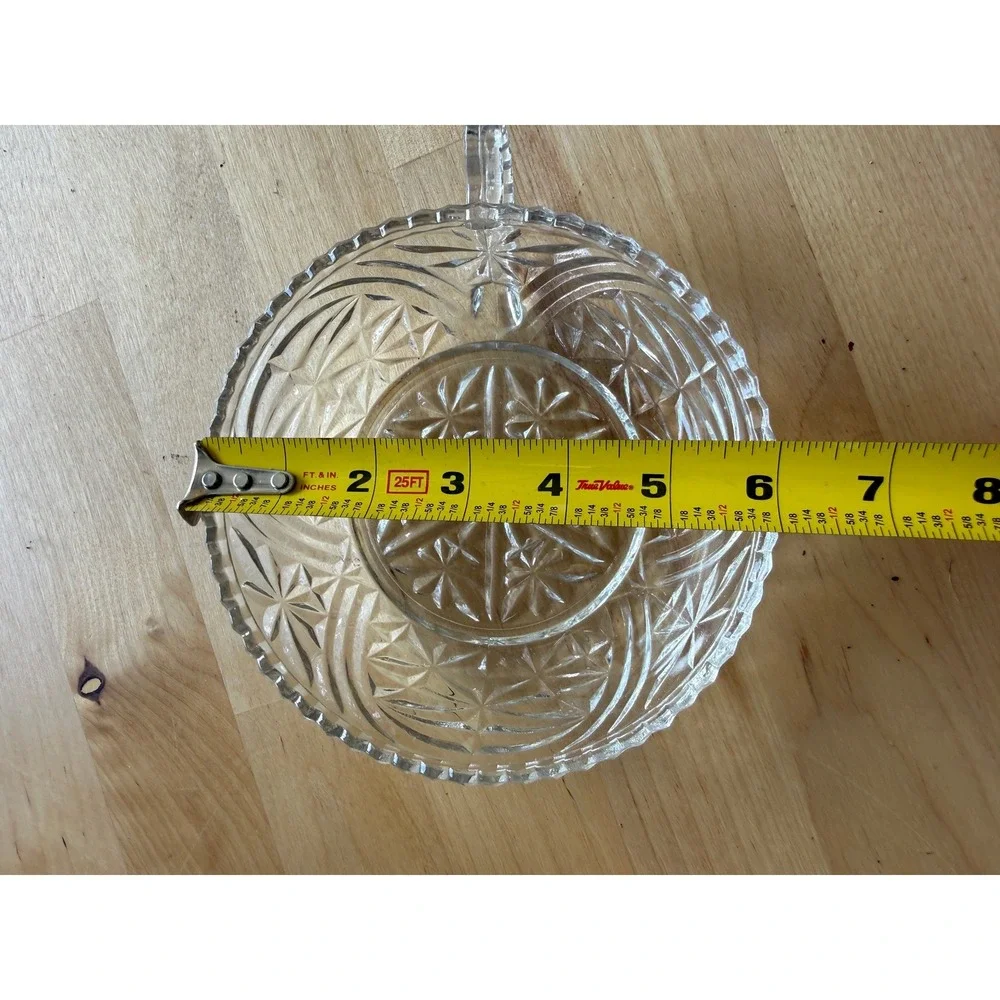 Vintage Pressed Glass Candy Dish Starburst Handle Grandmillennial
